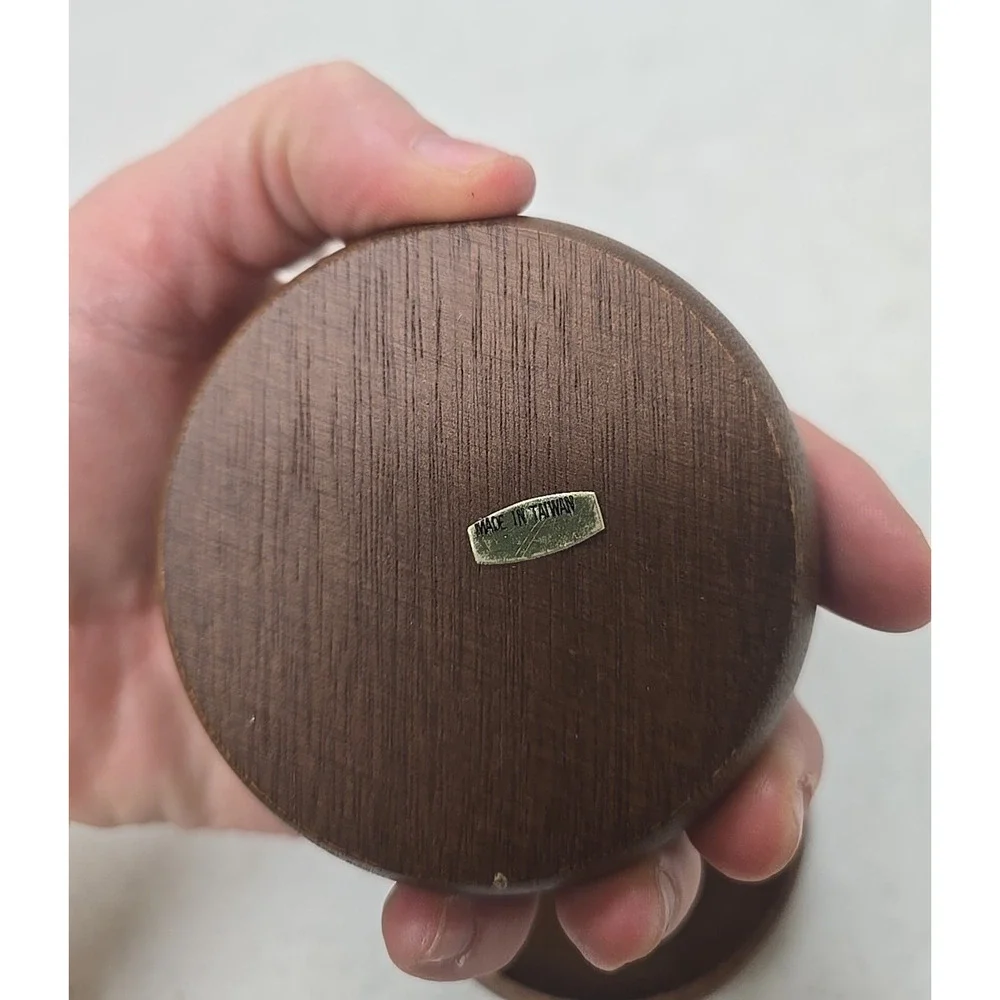 Lot of 4 Vtg MCM‎ Wooden Made in Taiwan Round Jewelry Trinket Pill Box w/out Lid